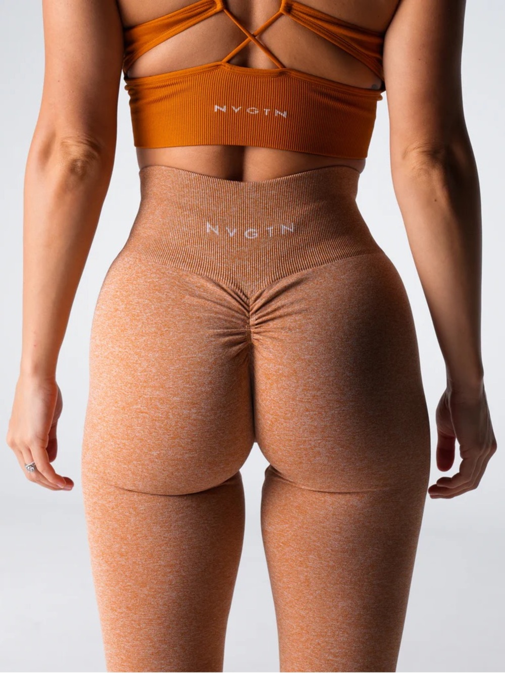NVTGN (XL) Scrunch Seamless Leggings Light Brown Ruched Back Ultra-Stretch NEW